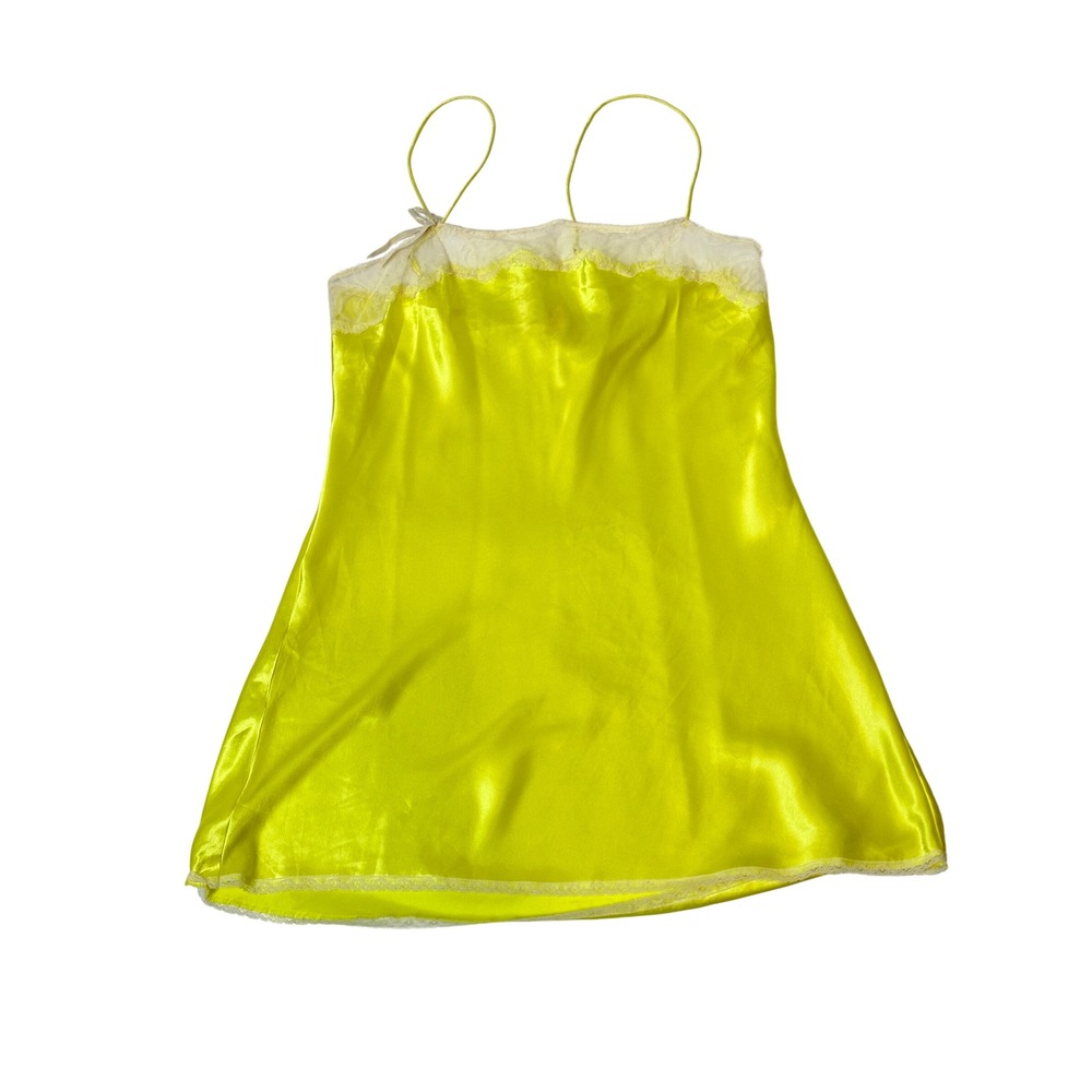 Vintage Y2K Victoria's Secret Yellow Satin Lace Trim Slip Dress L